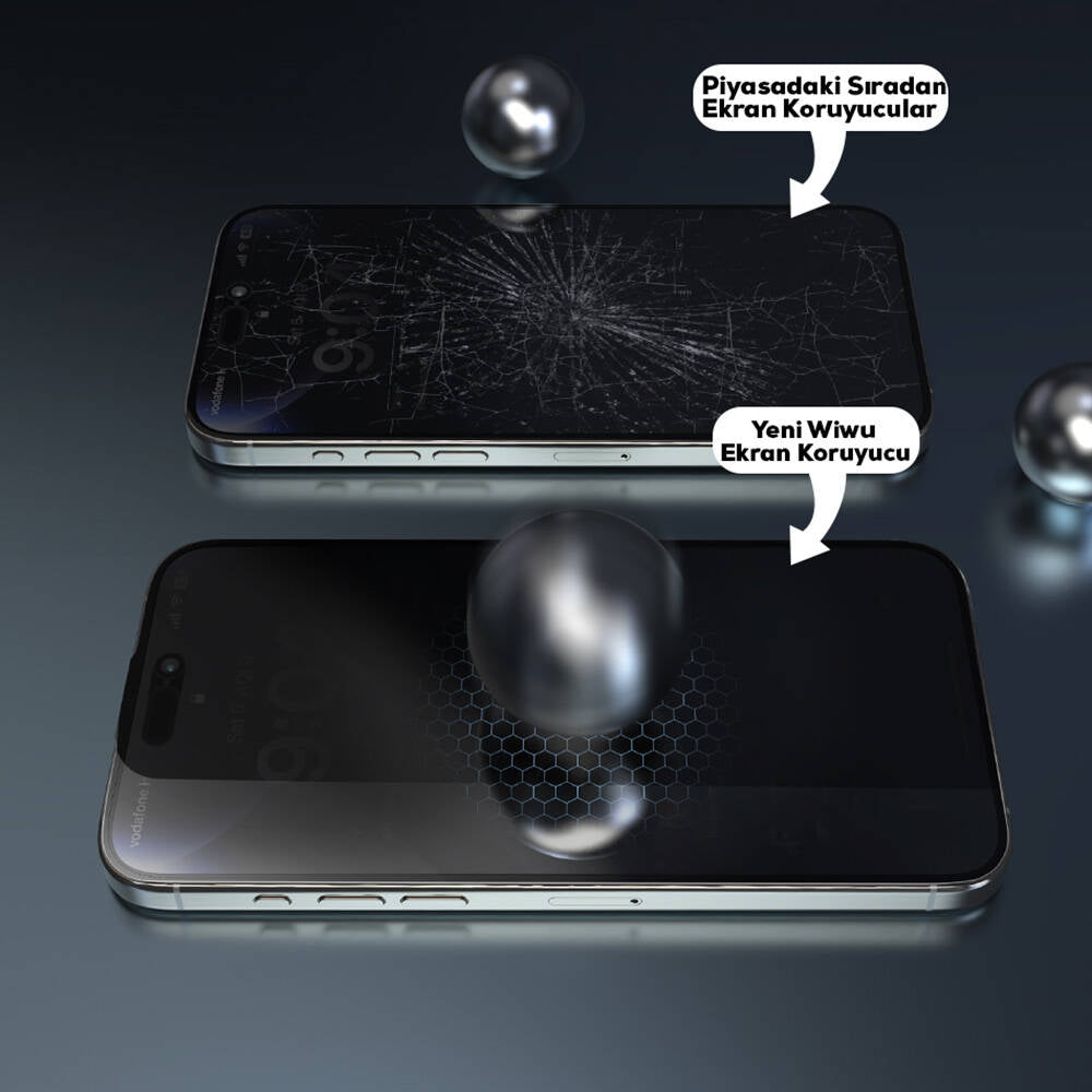 iPhone 17E Wiwu Wi-SQ009 Easy Install iPrivacy 360° Anti-Peep Oleofobik Temperli Cam Ekran Koruyucu + Kolay Uygulama Aparatlı