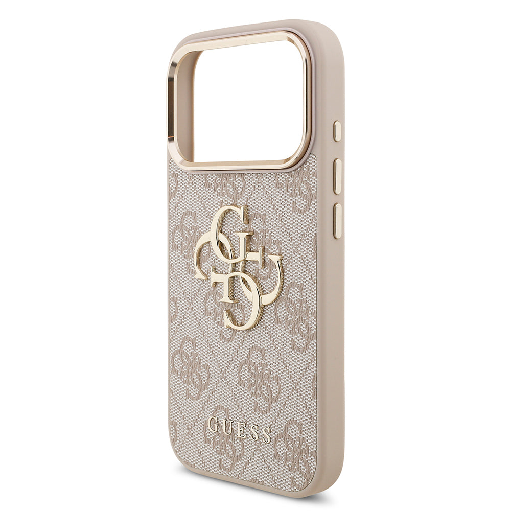 iPhone 18 Pro Kılıf Guess Orijinal Lisanslı Gold Metal Kamera Çerçeveli 4G Desenli Metal Büyük 4G ve Yazı Logolu Kılıf