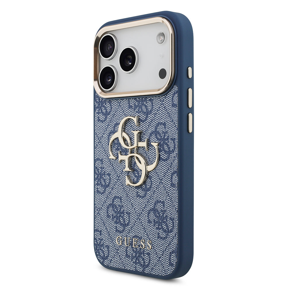 iPhone 18 Pro Kılıf Guess Orijinal Lisanslı Gold Metal Kamera Çerçeveli 4G Desenli Metal Büyük 4G ve Yazı Logolu Kılıf