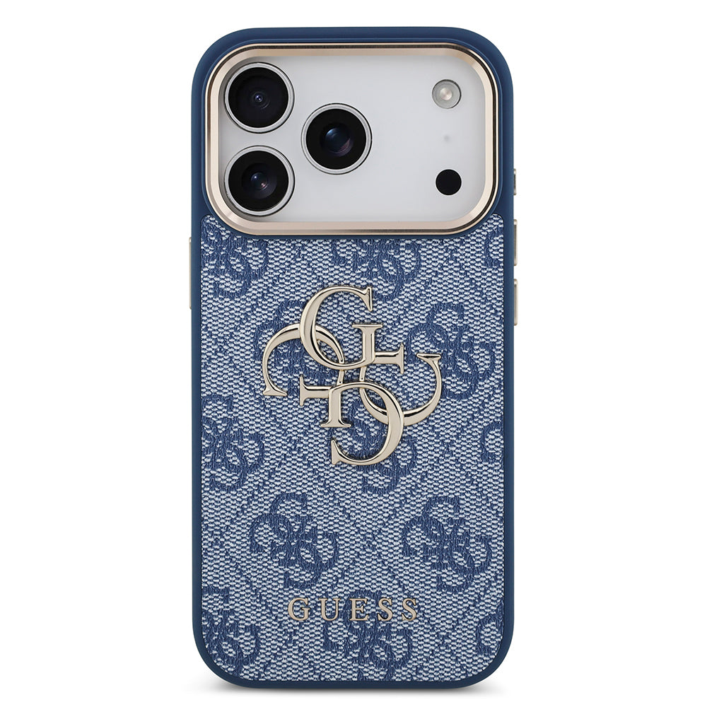 iPhone 18 Pro Kılıf Guess Orijinal Lisanslı Gold Metal Kamera Çerçeveli 4G Desenli Metal Büyük 4G ve Yazı Logolu Kılıf