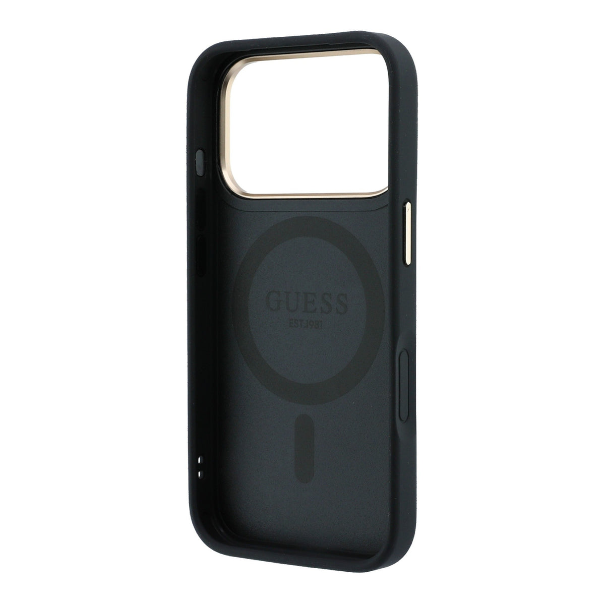 iPhone 18 Pro Kılıf Guess Orijinal Lisanslı M-safe Şarj Özellikli 360 Derece Dönebilen Standlı PU Metal Yazı Logolu Kılıf