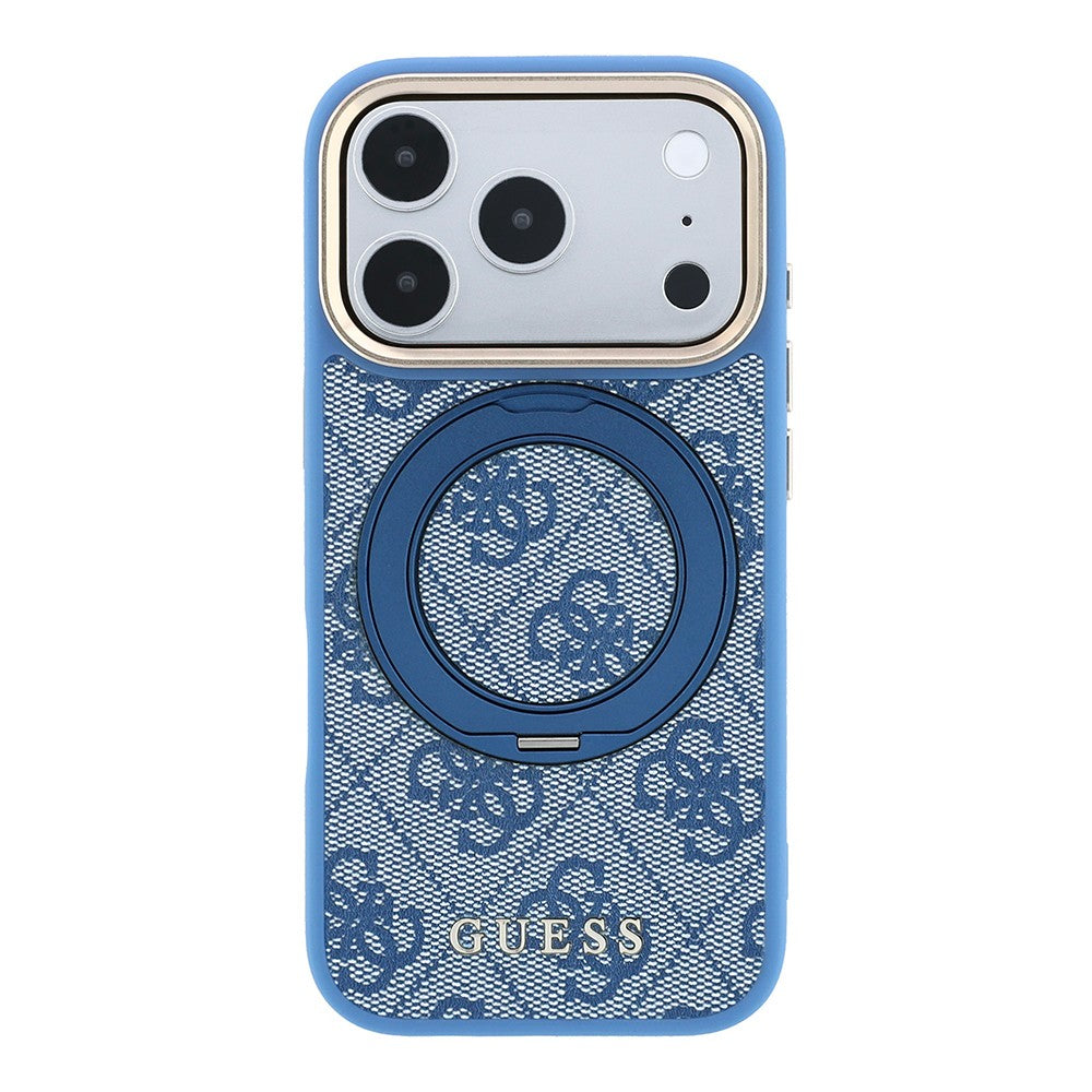 iPhone 18 Pro Kılıf Guess Orijinal Lisanslı M-safe Şarj Özellikli 4G Desenli 360 Derece Dönebilen Standlı Metal Yazı Logolu Kılıf