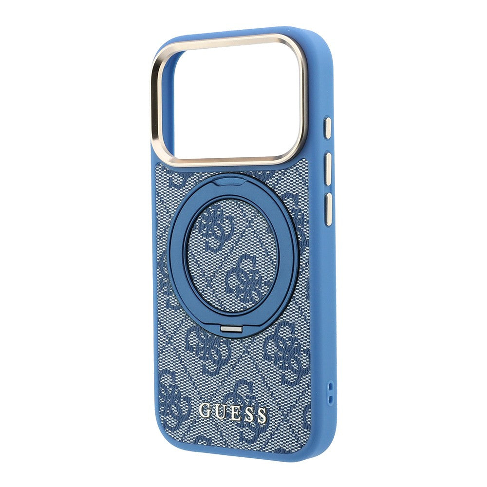 iPhone 18 Pro Kılıf Guess Orijinal Lisanslı M-safe Şarj Özellikli 4G Desenli 360 Derece Dönebilen Standlı Metal Yazı Logolu Kılıf