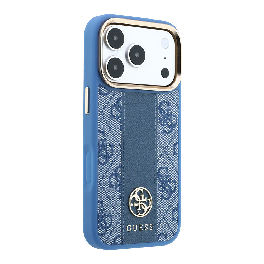 iPhone 18 Pro Kılıf Guess Orijinal Lisanslı M-safe Şarj Özellikli Deri 4G Desenli Şeritli Yazı Logolu Kılıf
