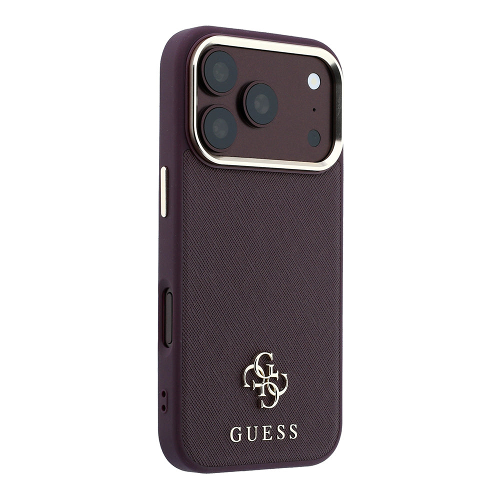 iPhone 18 Pro Kılıf Guess Orijinal Lisanslı M-safe Şarj Özellikli Klasik Yazı ve 4G Logolu PU Deri Saffiano Kılıf