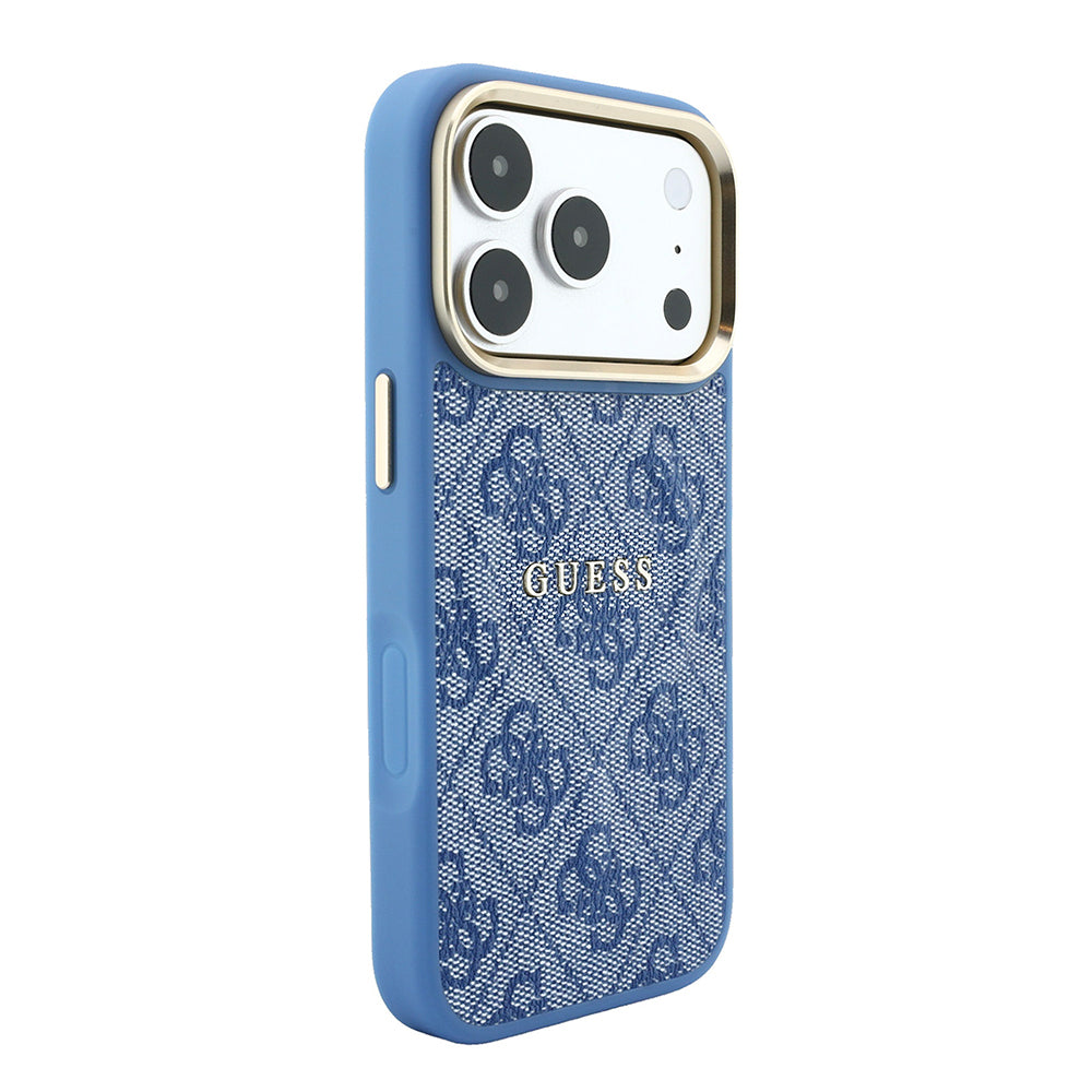 iPhone 18 Pro Kılıf Guess Orijinal Lisanslı M-safe Şarj Özellikli Metal Kamera Çerçeveli C-Magnet 4G Desenli Yazı Logolu Kılıf