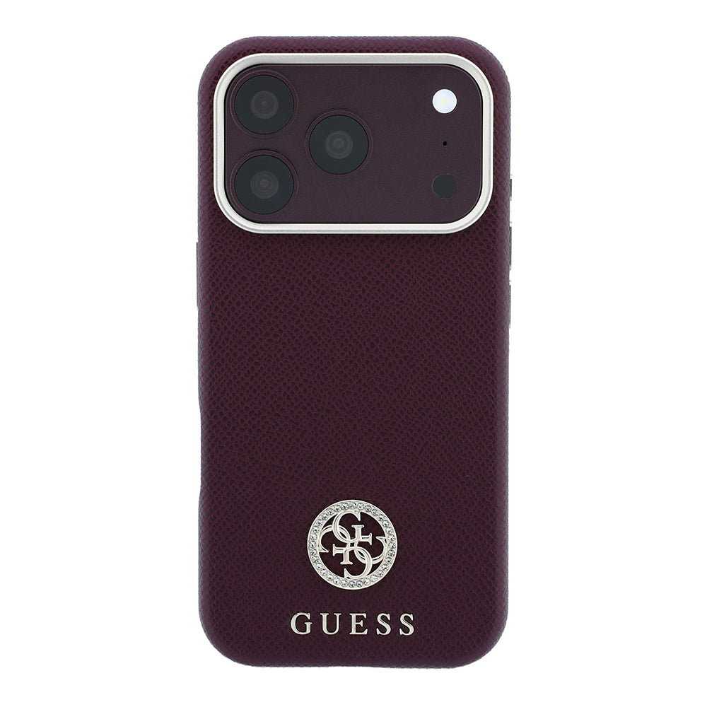 iPhone 18 Pro Kılıf Guess Orijinal Lisanslı M-safe Şarj Özellikli PU Taşlı Metal 4G ve Yazı Logolu Kılıf