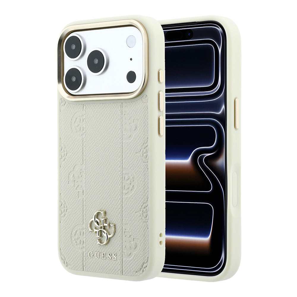 iPhone 18 Pro Kılıf Guess Orijinal Lisanslı M-safe Şarj Özellikli Şeritli Peony 4G ve Yazı Logolu Kılıf