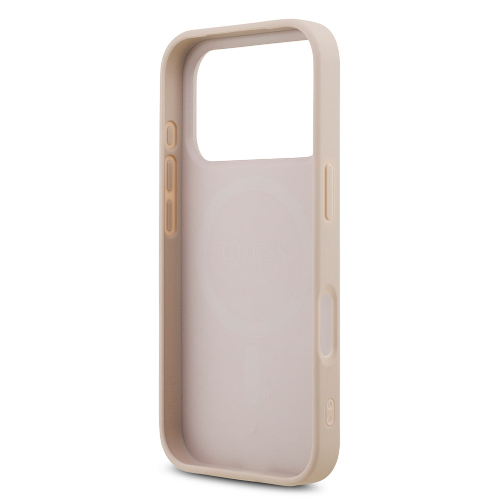 iPhone 18 Pro Kılıf Guess Orijinal Lisanslı M-safe Şarj Özllikli PU Deri Taşlı Üçgen Logo 4G Desenli Strass Kılıf