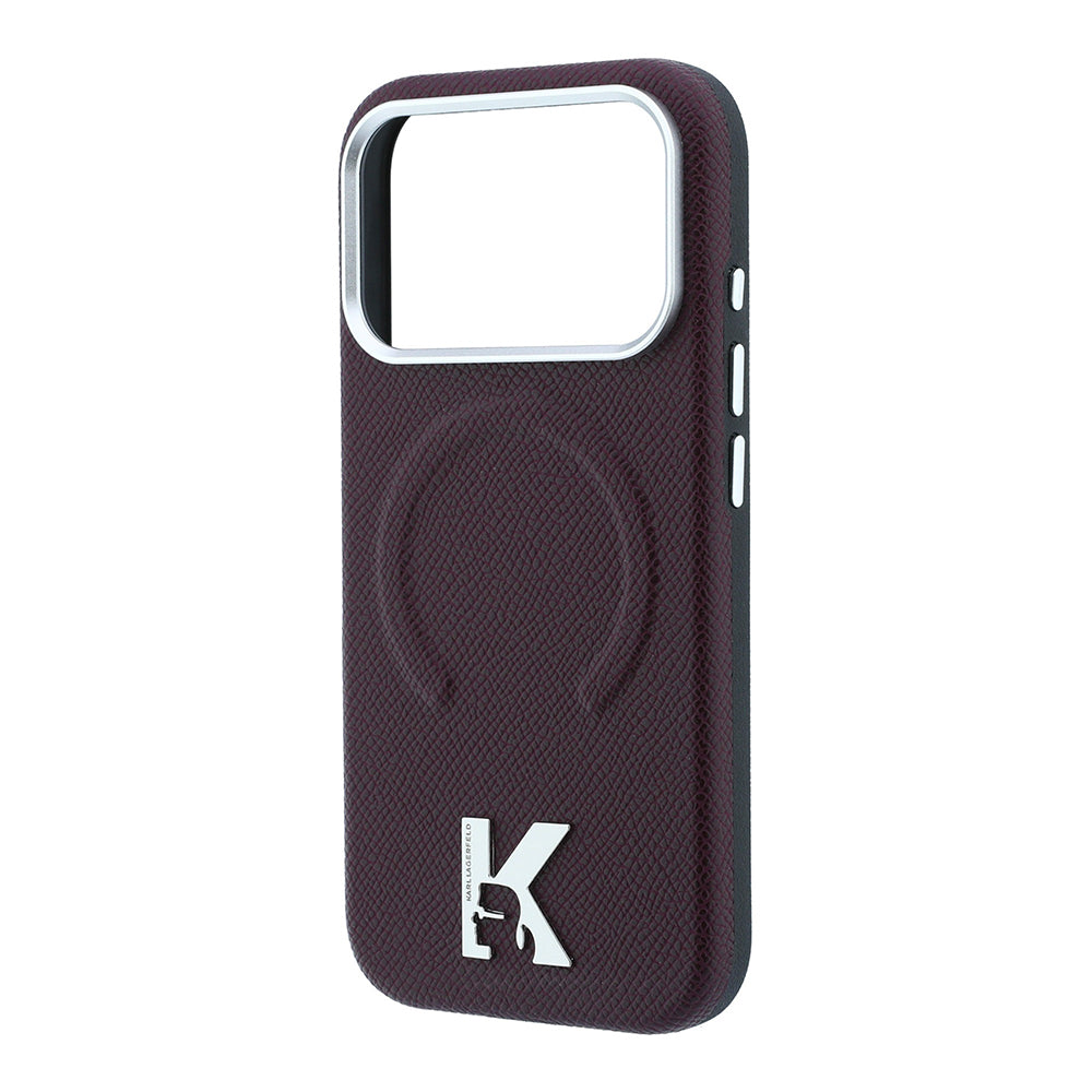 iPhone 18 Pro Kılıf Karl Lagerfeld Orijinal Lisanslı M-safe Şarj Özellikli KHEAD Metal Logolu PU Grained Deri Kılıf