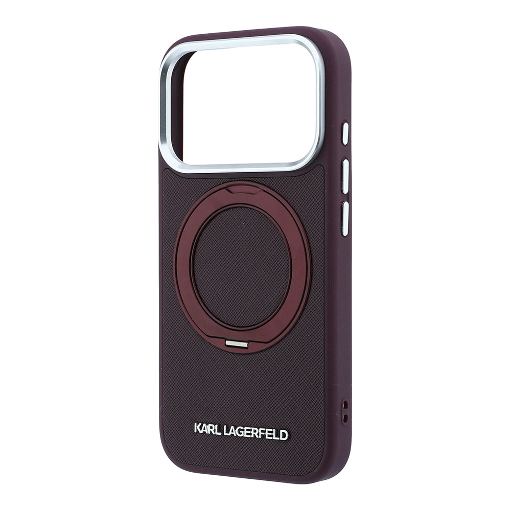 iPhone 18 Pro Kılıf Karl Lagerfeld Orijinal Lisanslı M-Safe Şarj Özellikli Metal Logolu PU Saffiano 360 Derece Dönebilen Standlı Kılıf