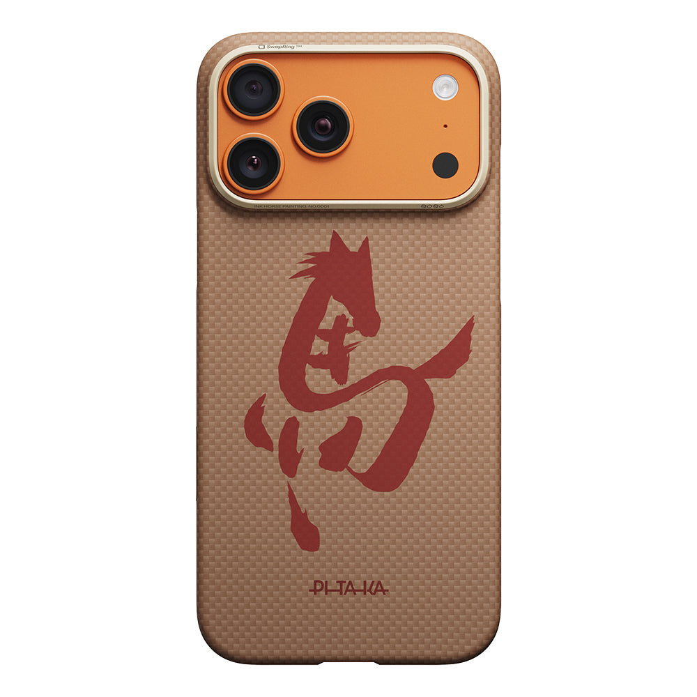 iPhone 18 Pro Kılıf M-safe Şarj Özellikli Aramid Karbon Fiber Pitaka Horse Painting Serisi Kılıf