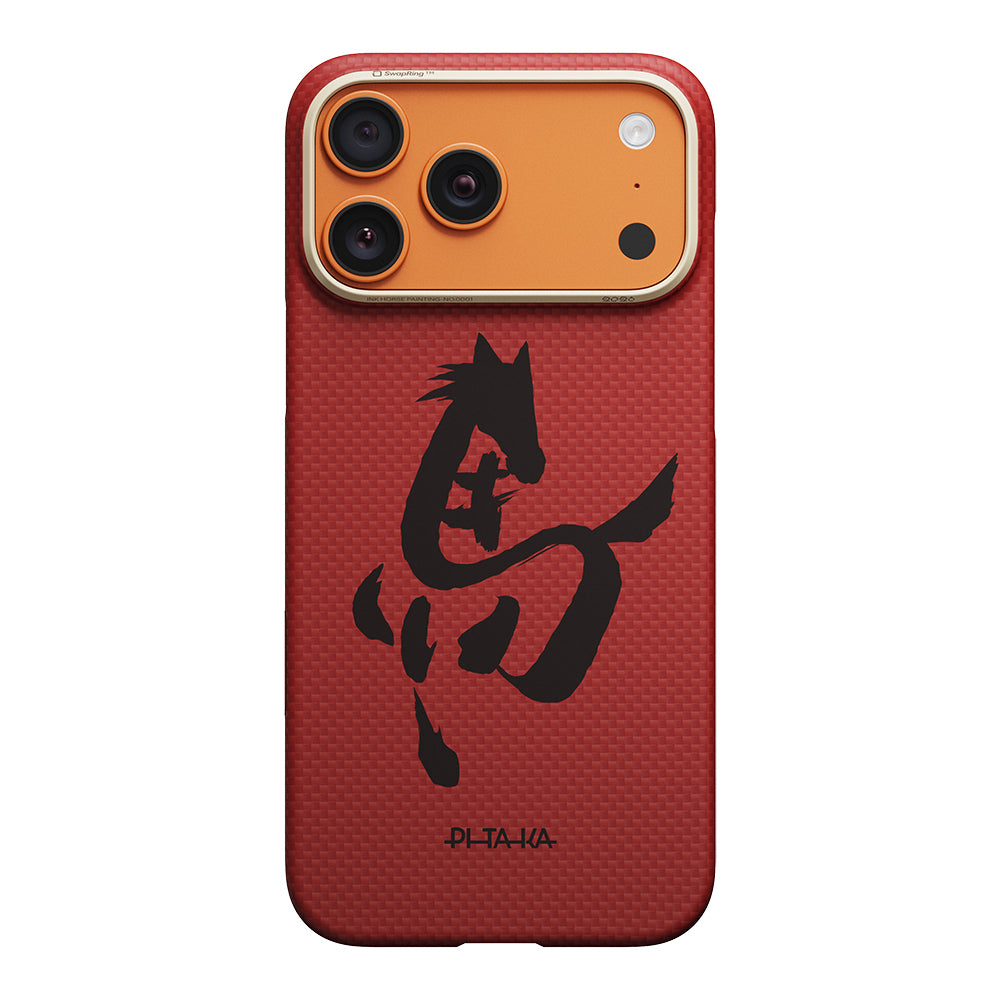 iPhone 18 Pro Kılıf M-safe Şarj Özellikli Aramid Karbon Fiber Pitaka Horse Painting Serisi Kılıf