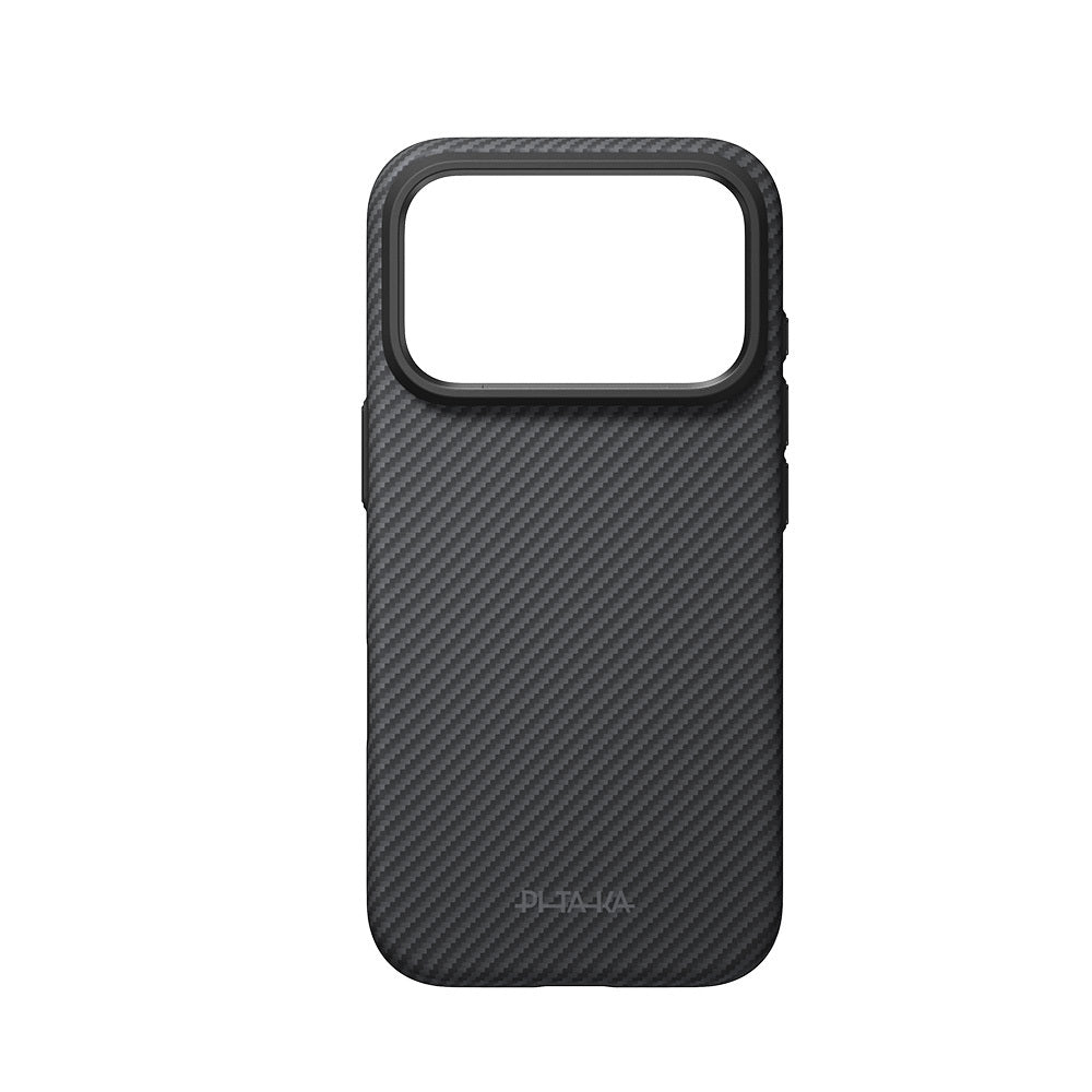 iPhone 18 Pro Kılıf M-safe Şarj Özellikli Aramid Karbon Fiber Pitaka Military-Grade Classic Serisi New Logo Black-Grey Twill Kılıf