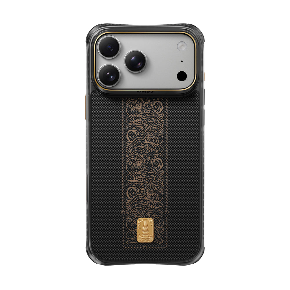 iPhone 18 Pro Kılıf M-safe Şarj Özellikli Raptic Aramid Dual Rise Serisi 24 Ayar Altın Kaplamalı Karbon Kılıf