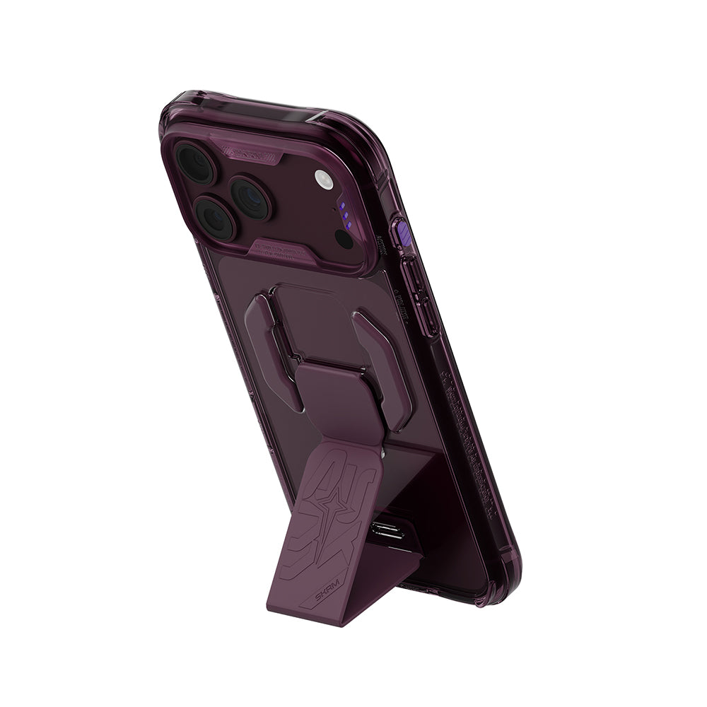 iPhone 18 Pro Kılıf M-safe Şarj Özellikli Teknoloji Desenli Skinarma Helio CE Mag Charge Standlı Kılıf