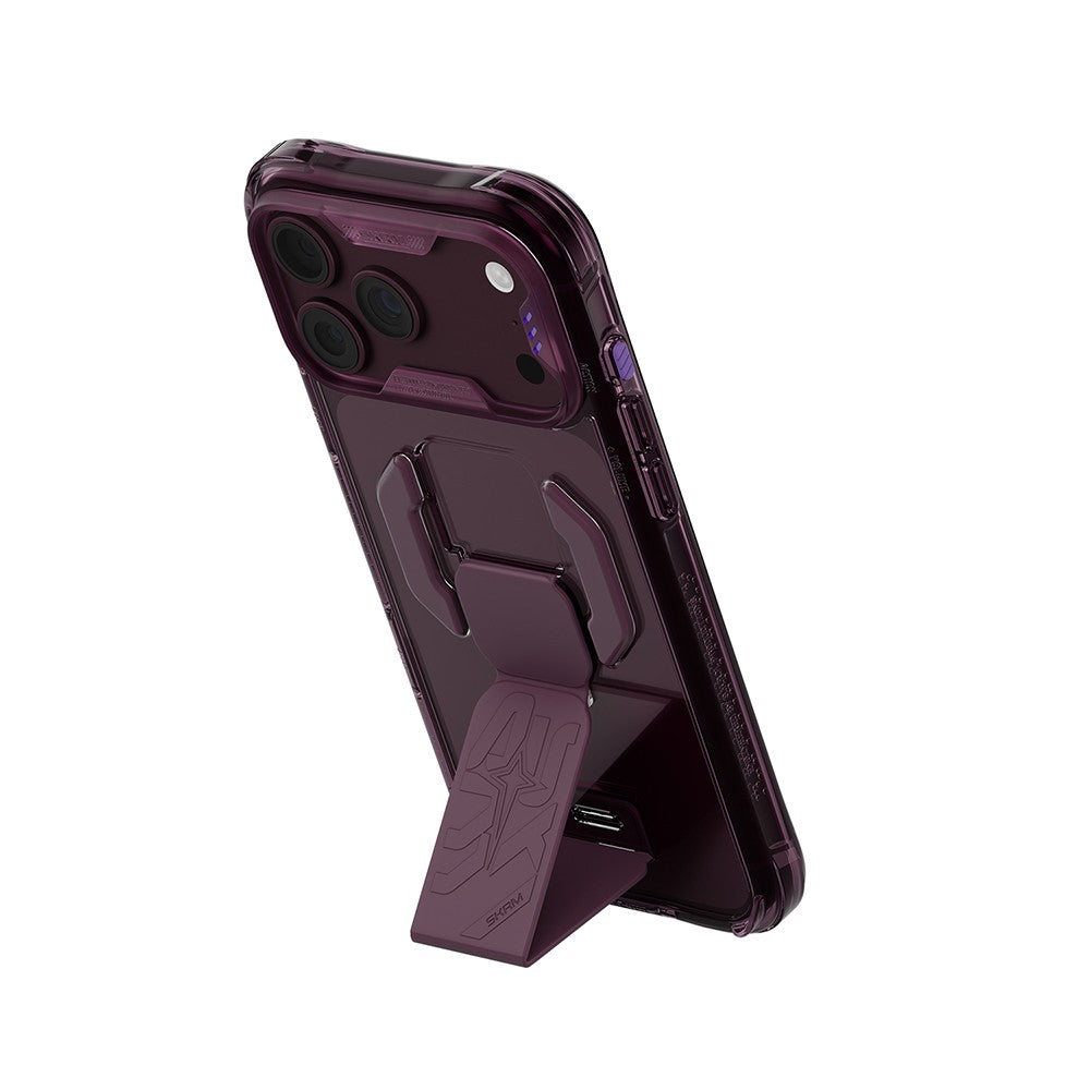 iPhone 18 Pro Kılıf M-safe Şarj Özellikli Teknoloji Desenli Skinarma Helio CE Mag Charge Standlı Kılıf