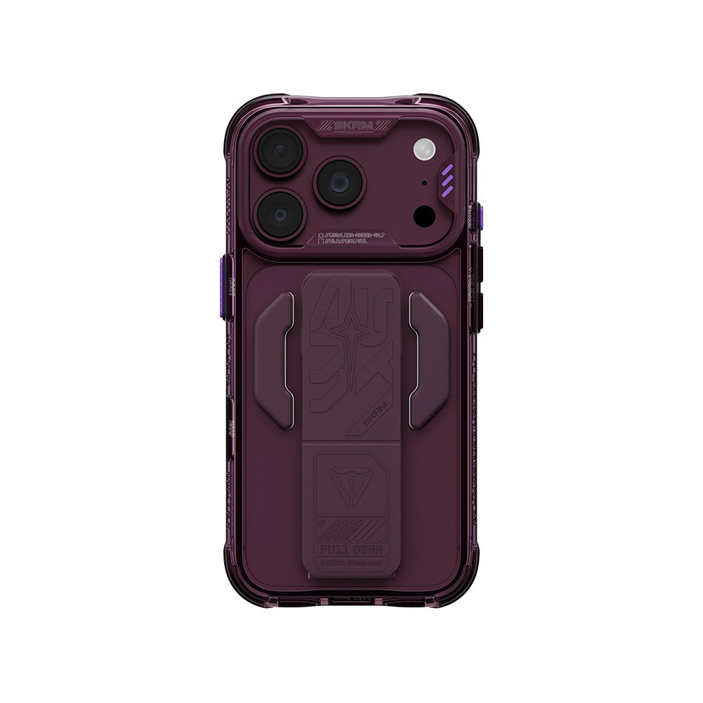 iPhone 18 Pro Kılıf M-safe Şarj Özellikli Teknoloji Desenli Skinarma Helio CE Mag Charge Standlı Kılıf