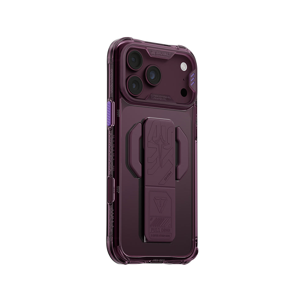 iPhone 18 Pro Kılıf M-safe Şarj Özellikli Teknoloji Desenli Skinarma Helio CE Mag Charge Standlı Kılıf