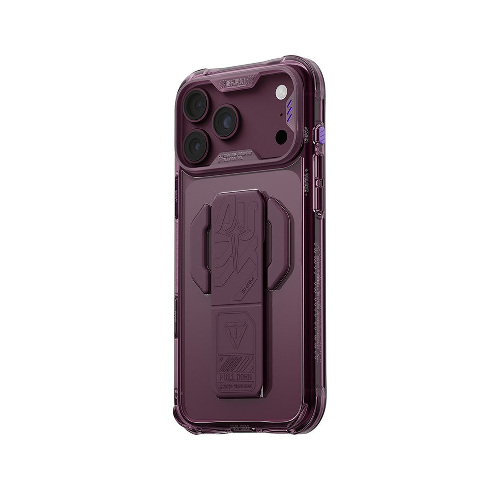 iPhone 18 Pro Kılıf M-safe Şarj Özellikli Teknoloji Desenli Skinarma Helio CE Mag Charge Standlı Kılıf
