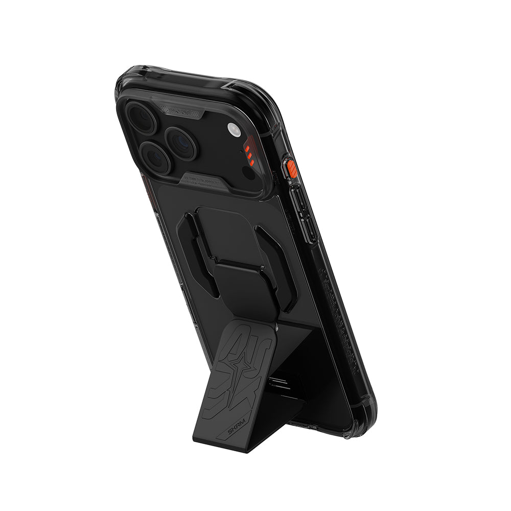 iPhone 18 Pro Kılıf M-safe Şarj Özellikli Teknoloji Desenli Skinarma Helio CE Mag Charge Standlı Kılıf