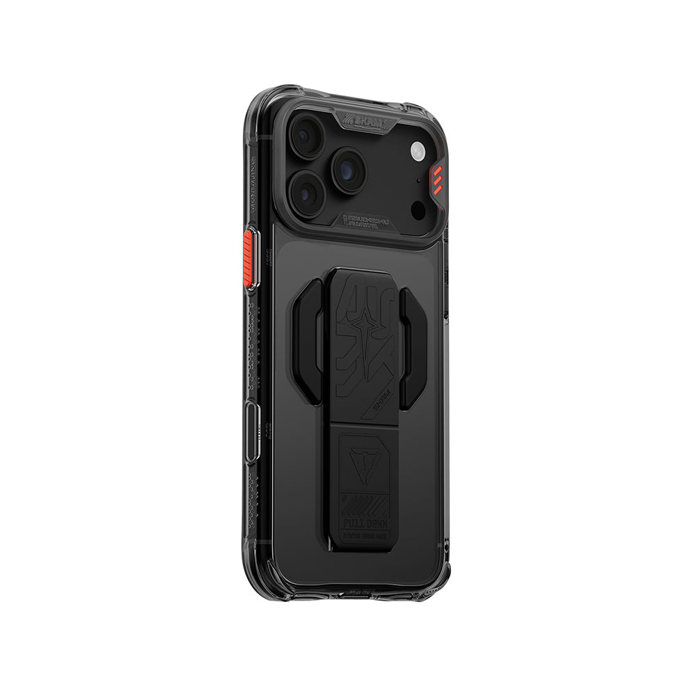 iPhone 18 Pro Kılıf M-safe Şarj Özellikli Teknoloji Desenli Skinarma Helio CE Mag Charge Standlı Kılıf