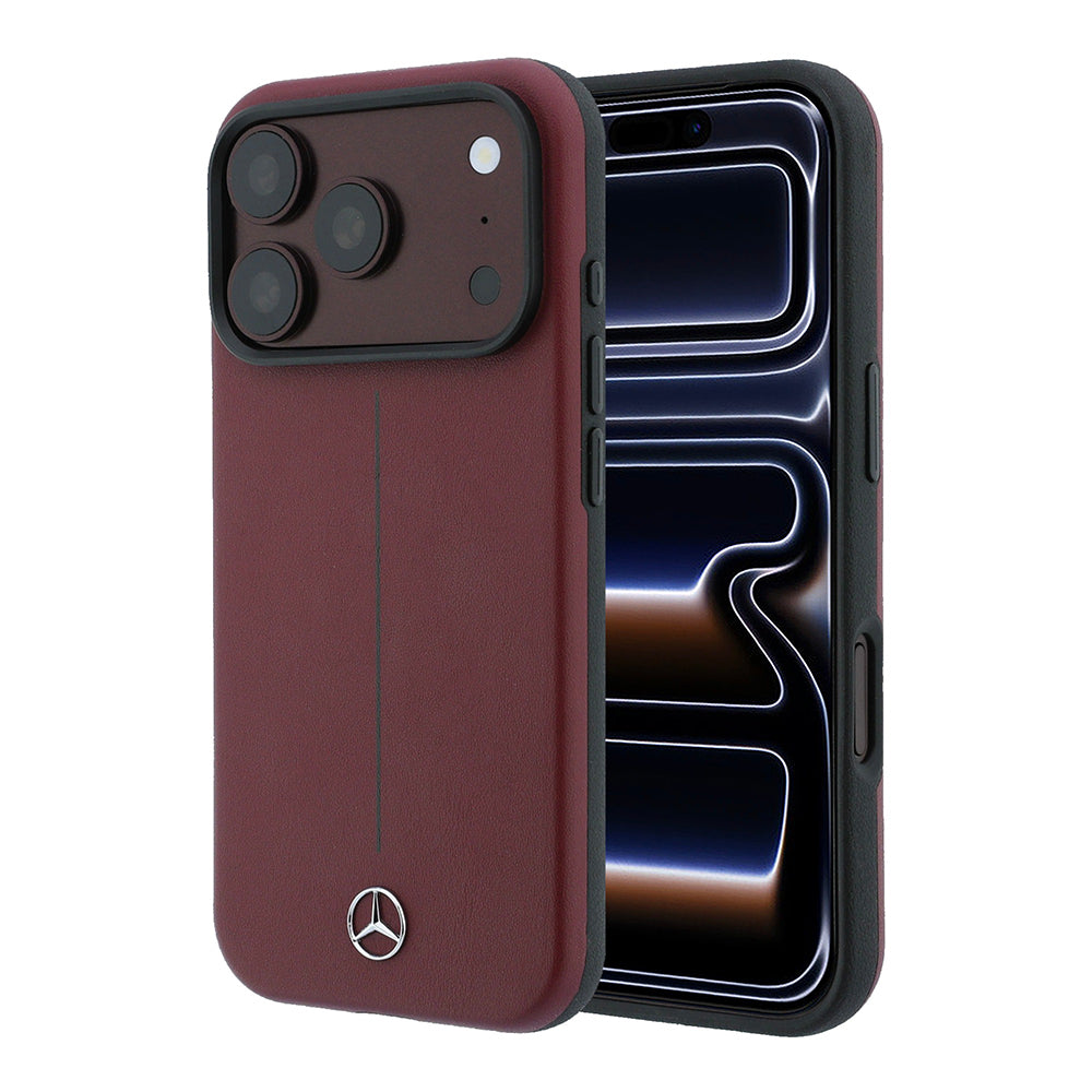 iPhone 18 Pro Kılıf Mercedes Benz Orijinal Lisanslı M-safe Şarj Özellikli Metal Yıldız Logolu Çizgili Deri Kılıf