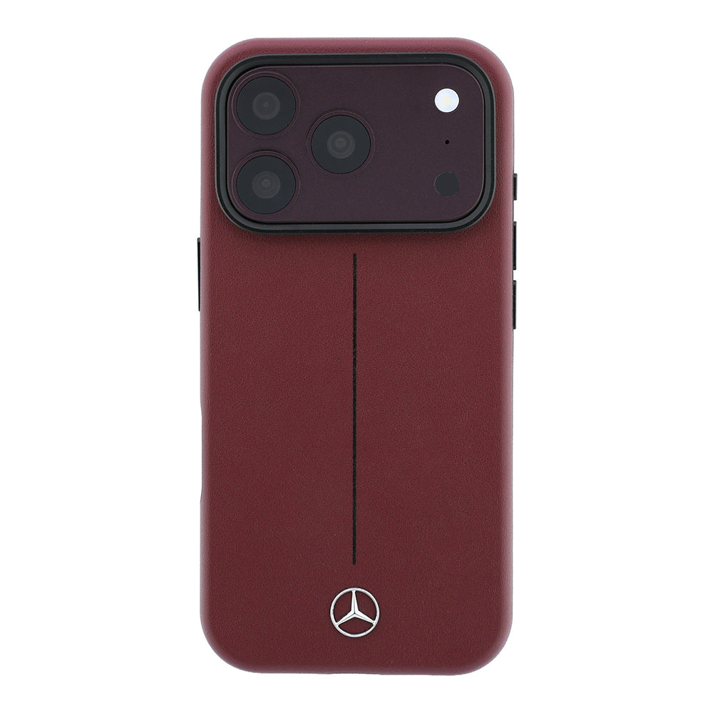 iPhone 18 Pro Kılıf Mercedes Benz Orijinal Lisanslı M-safe Şarj Özellikli Metal Yıldız Logolu Çizgili Deri Kılıf