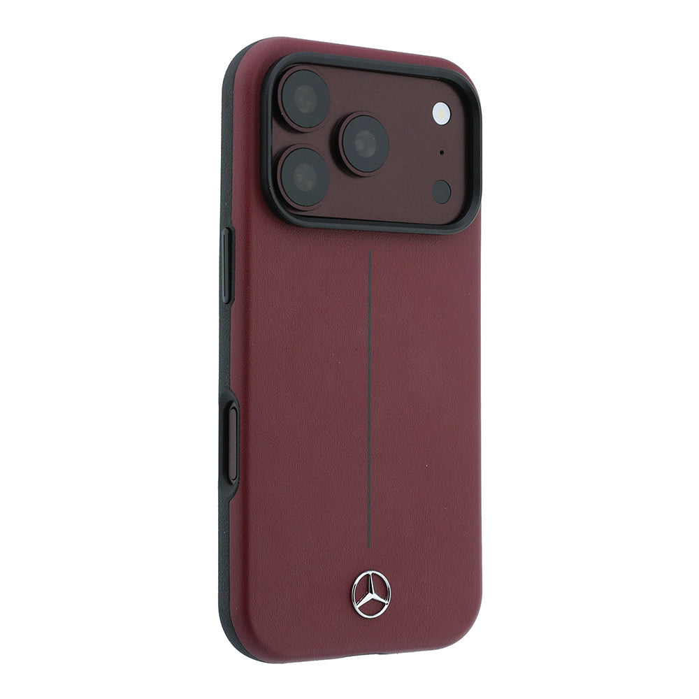 iPhone 18 Pro Kılıf Mercedes Benz Orijinal Lisanslı M-safe Şarj Özellikli Metal Yıldız Logolu Çizgili Deri Kılıf