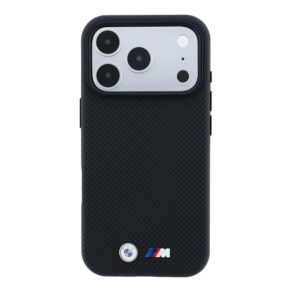 iPhone 18 Pro Max Kılıf BMW Orijinal Lisanslı M-safe Şarj Özellikli Metal Logolu Karbon Fiber Kevlar Kılıf