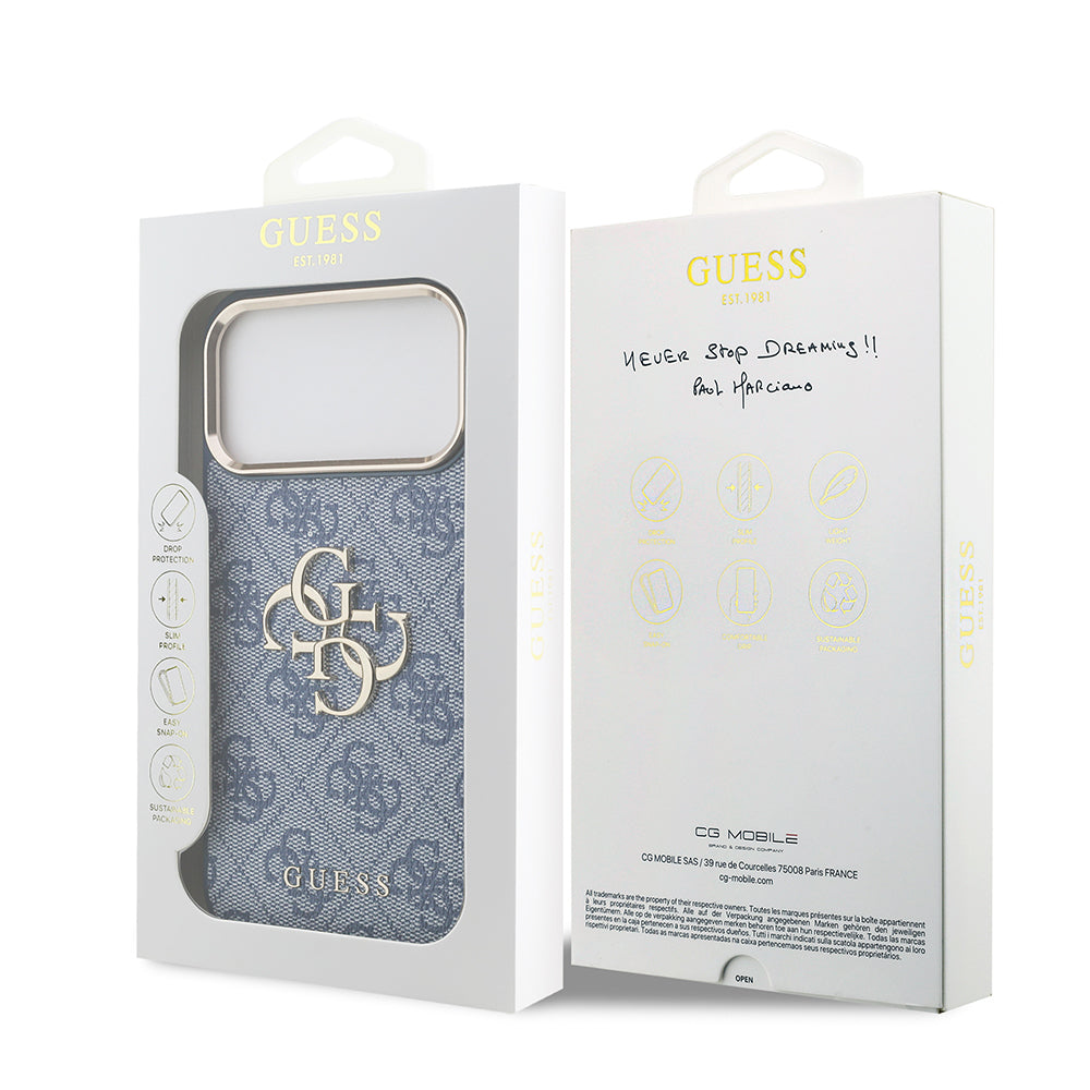iPhone 18 Pro Max Kılıf Guess Orijinal Lisanslı Gold Metal Kamera Çerçeveli 4G Desenli Metal Büyük 4G ve Yazı Logolu Kılıf