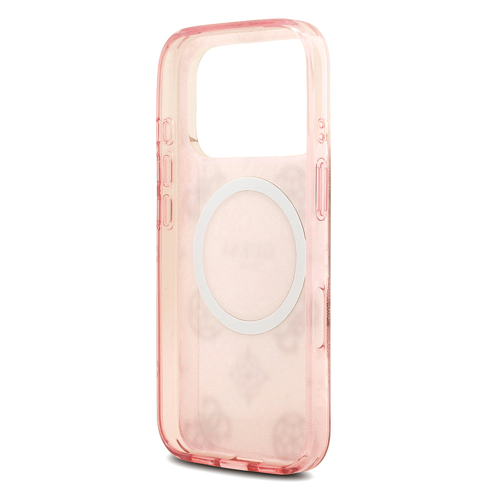 iPhone 18 Pro Max Kılıf Guess Orijinal Lisanslı M-safe Şarj Özellikli IML Peony ve 4G Desenli Klasik Logolu Kılıf