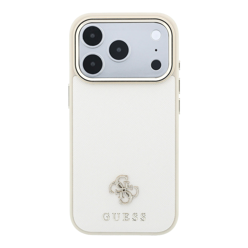 iPhone 18 Pro Max Kılıf Guess Orijinal Lisanslı M-safe Şarj Özellikli Klasik Yazı ve 4G Logolu PU Deri Saffiano Kılıf