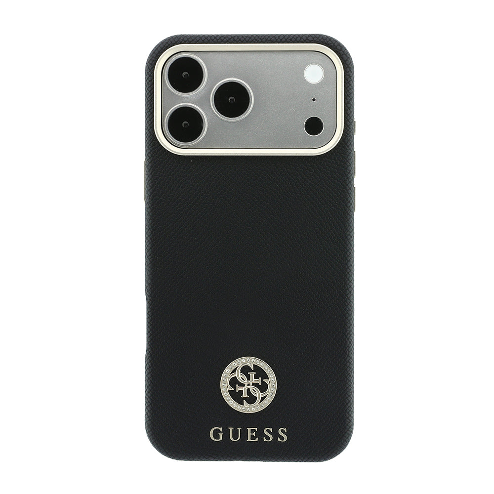 iPhone 18 Pro Max Kılıf Guess Orijinal Lisanslı M-safe Şarj Özellikli PU Taşlı Metal 4G ve Yazı Logolu Kılıf