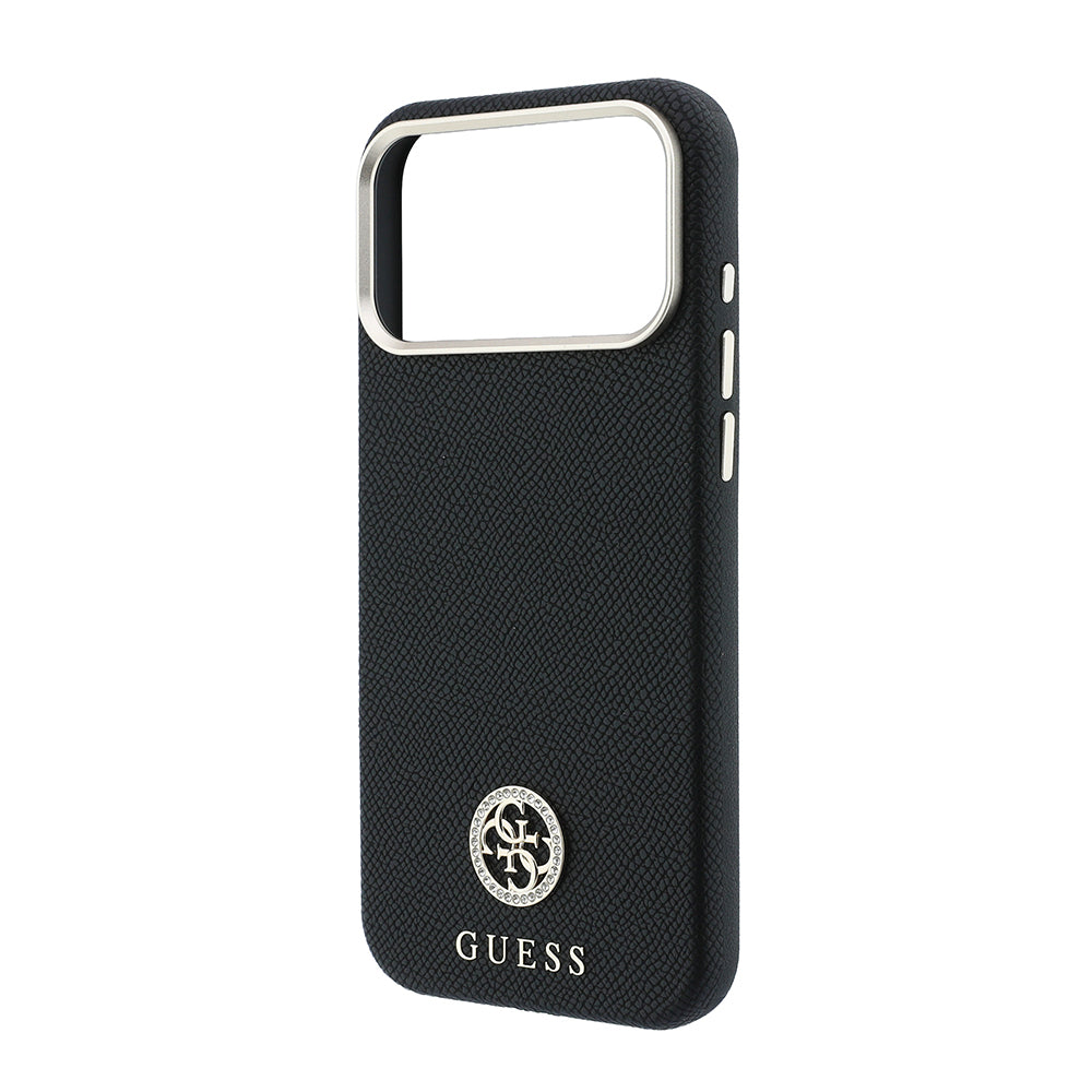 iPhone 18 Pro Max Kılıf Guess Orijinal Lisanslı M-safe Şarj Özellikli PU Taşlı Metal 4G ve Yazı Logolu Kılıf