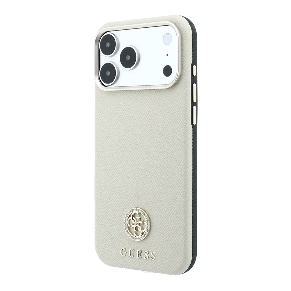 iPhone 18 Pro Max Kılıf Guess Orijinal Lisanslı M-safe Şarj Özellikli PU Taşlı Metal 4G ve Yazı Logolu Kılıf