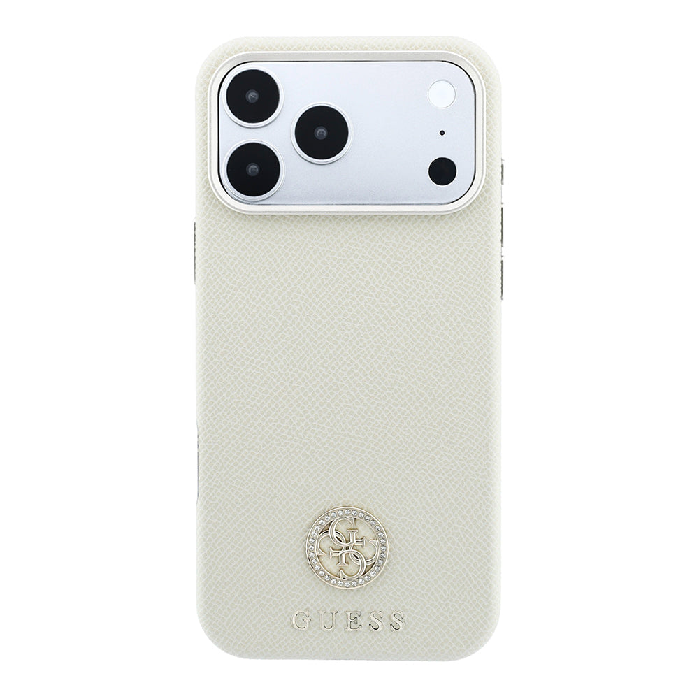 iPhone 18 Pro Max Kılıf Guess Orijinal Lisanslı M-safe Şarj Özellikli PU Taşlı Metal 4G ve Yazı Logolu Kılıf