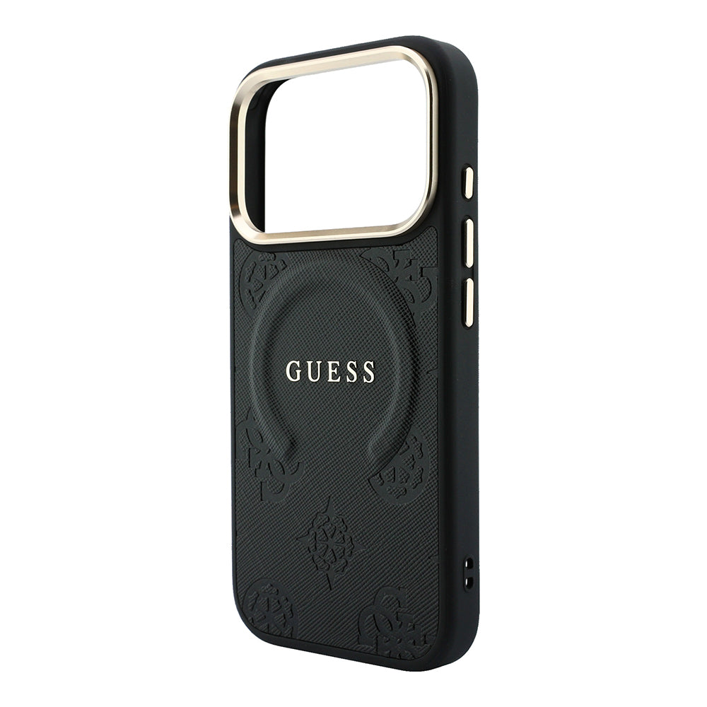 iPhone 18 Pro Max Kılıf Guess Orijinal Lisanslı M-safe Şarj Özellikli Sıcak Baskılı Yazı Logolu C-Magnet PU Deri Peony Kılıf