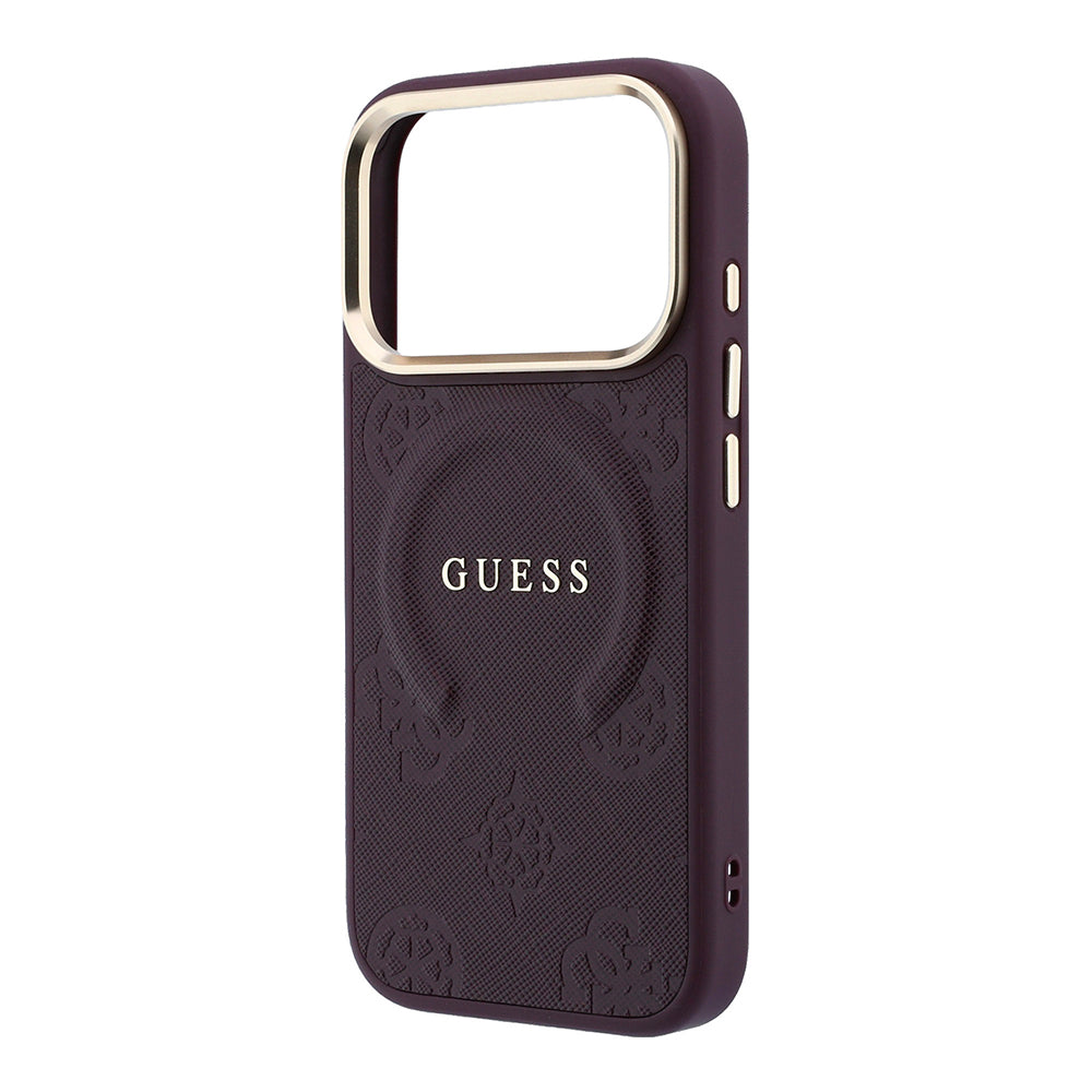 iPhone 18 Pro Max Kılıf Guess Orijinal Lisanslı M-safe Şarj Özellikli Sıcak Baskılı Yazı Logolu C-Magnet PU Deri Peony Kılıf