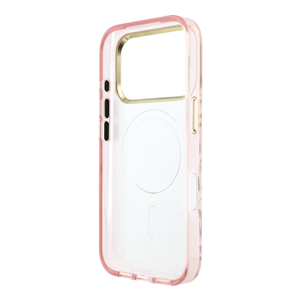 iPhone 18 Pro Max Kılıf Guess Orijinal Lisanslı M-safe Şarj Özellikli Üçgen Logolu Simli Leopar Desenli Kılıf