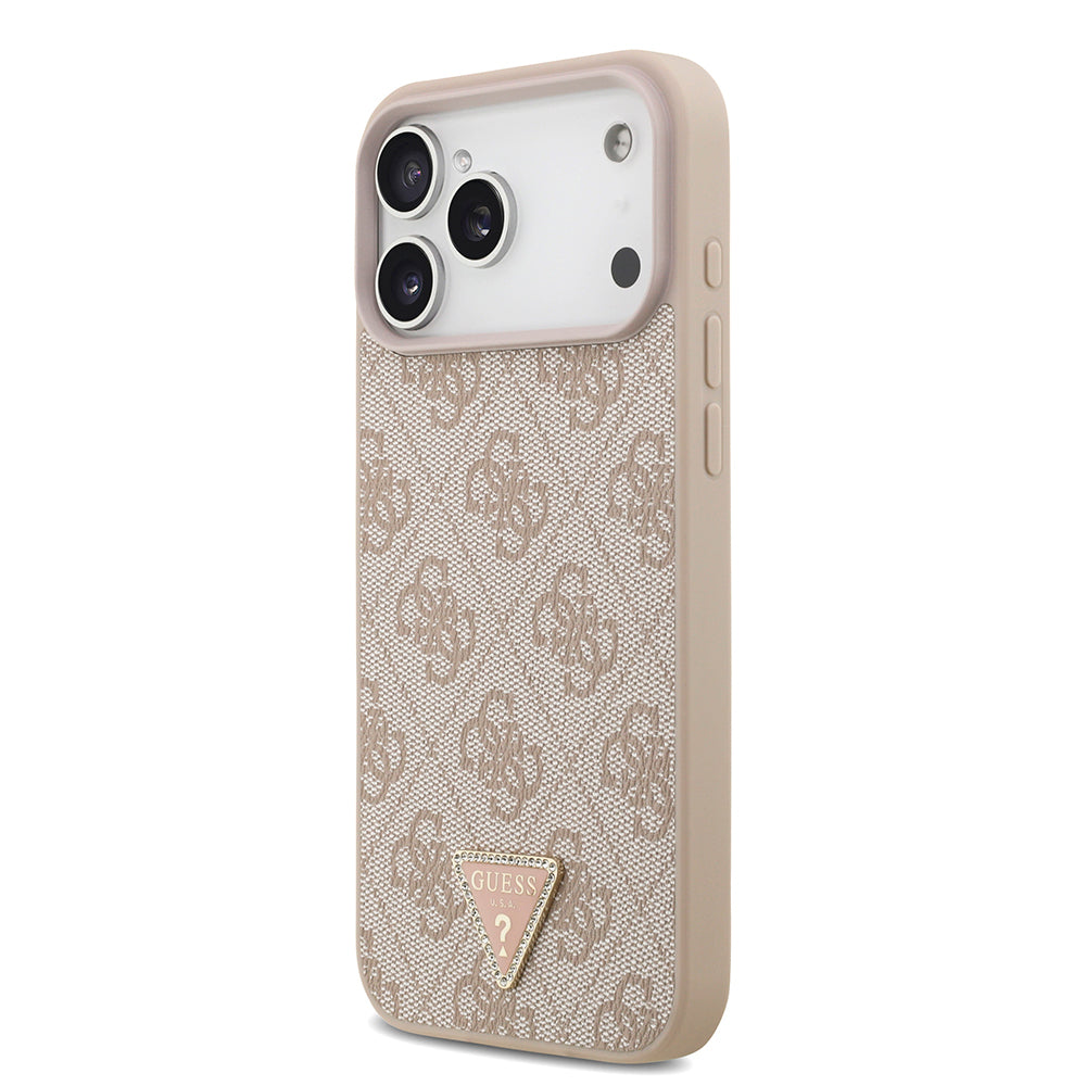 iPhone 18 Pro Max Kılıf Guess Orijinal Lisanslı M-safe Şarj Özllikli PU Deri Taşlı Üçgen Logo 4G Desenli Strass Kılıf