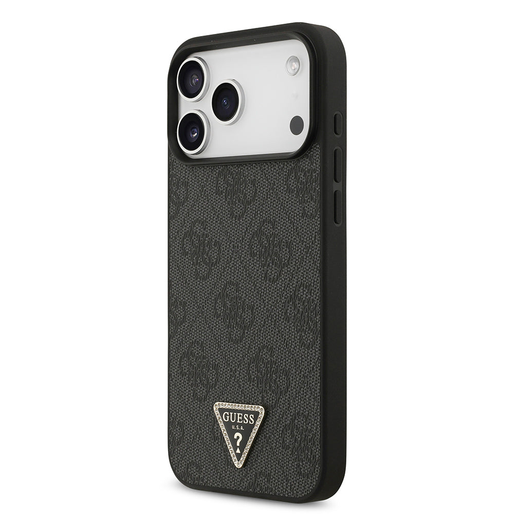 iPhone 18 Pro Max Kılıf Guess Orijinal Lisanslı PU Deri Taşlı Üçgen Logo 4G Desenli Strass Kılıf