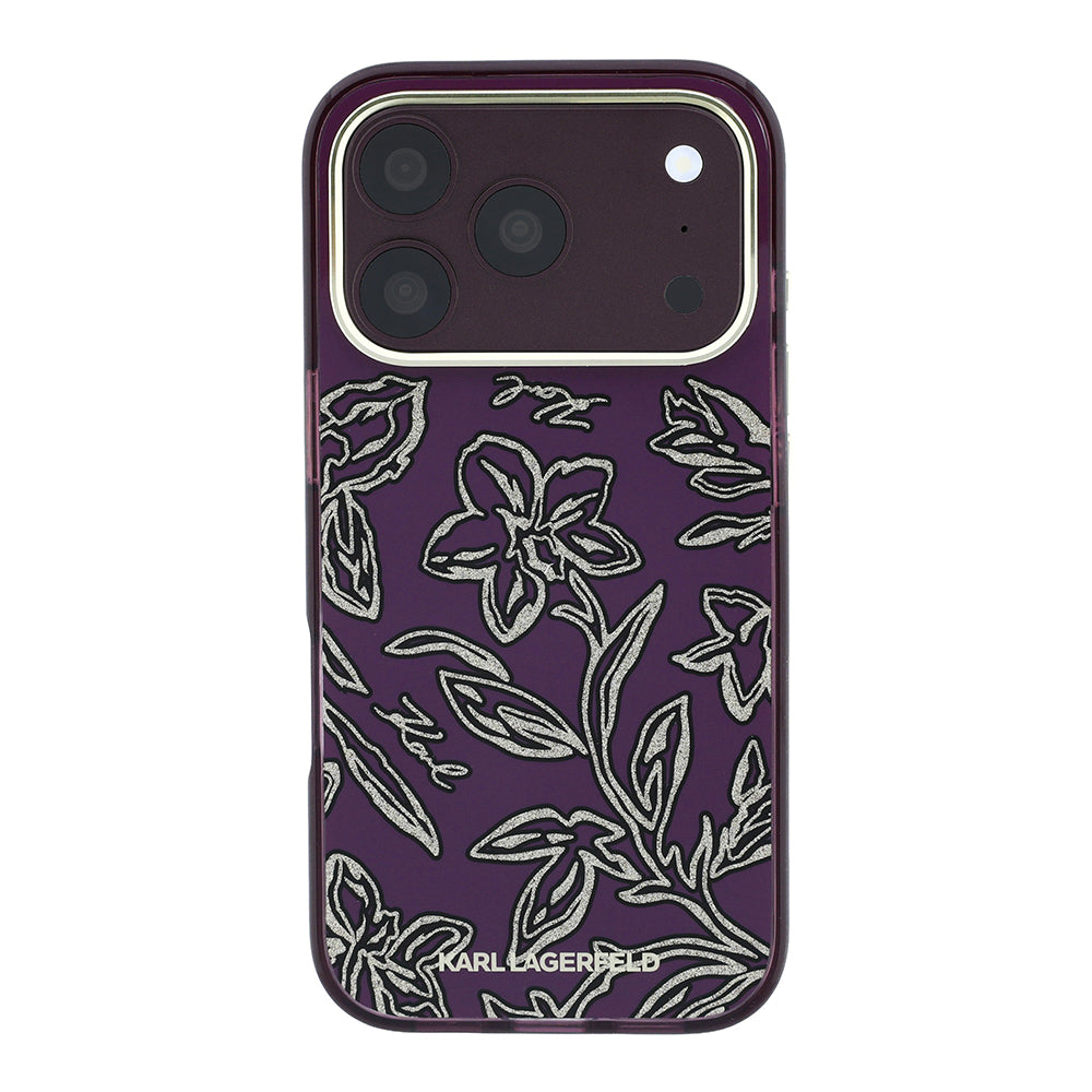 iPhone 18 Pro Max Kılıf Karl Lagerfeld Orijinal Lisanslı M-safe Şarj Özellikli Gold Metal Kamera Çerçeveli Çiçek Tasarımlı Kılıf