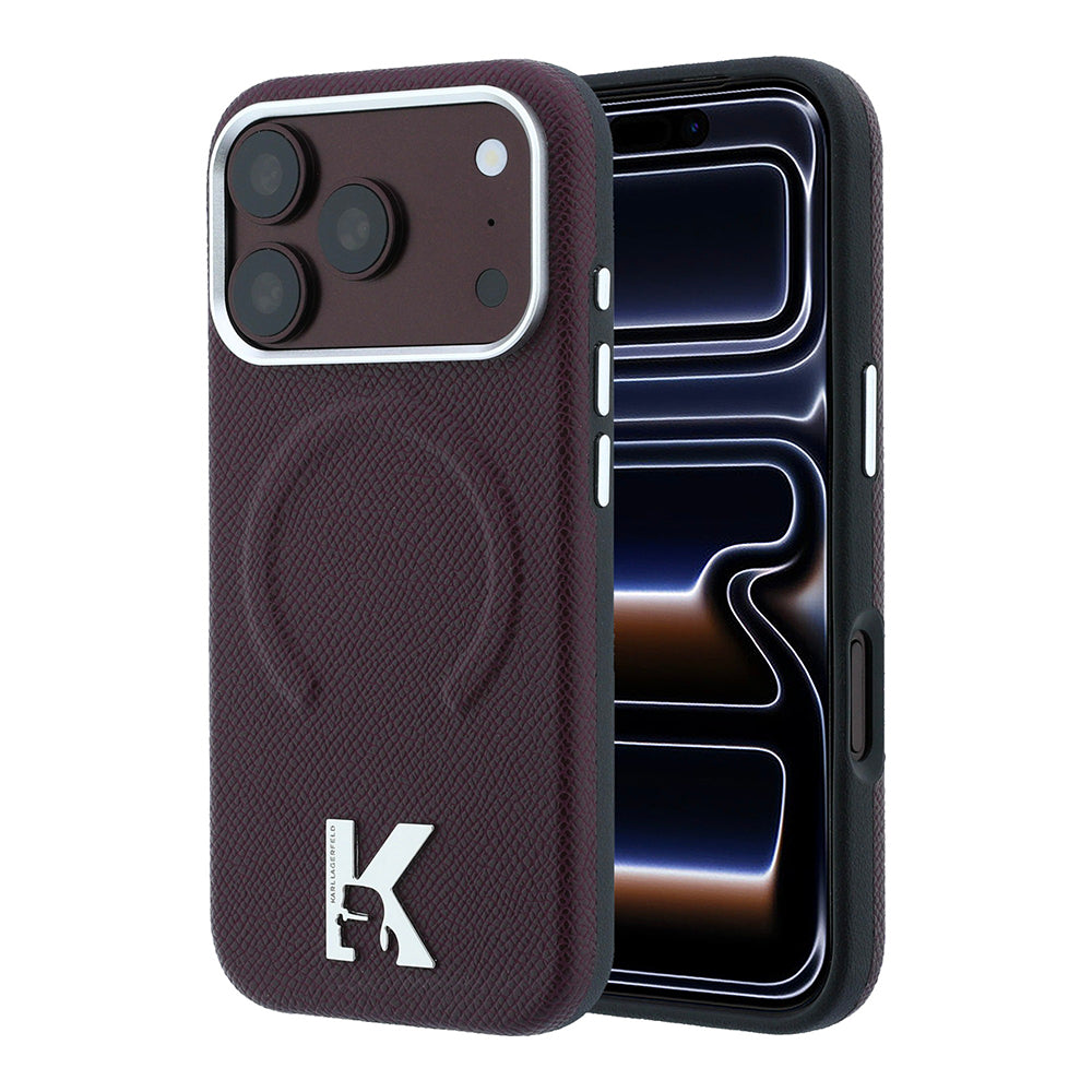 iPhone 18 Pro Max Kılıf Karl Lagerfeld Orijinal Lisanslı M-safe Şarj Özellikli KHEAD Metal Logolu PU Grained Deri Kılıf