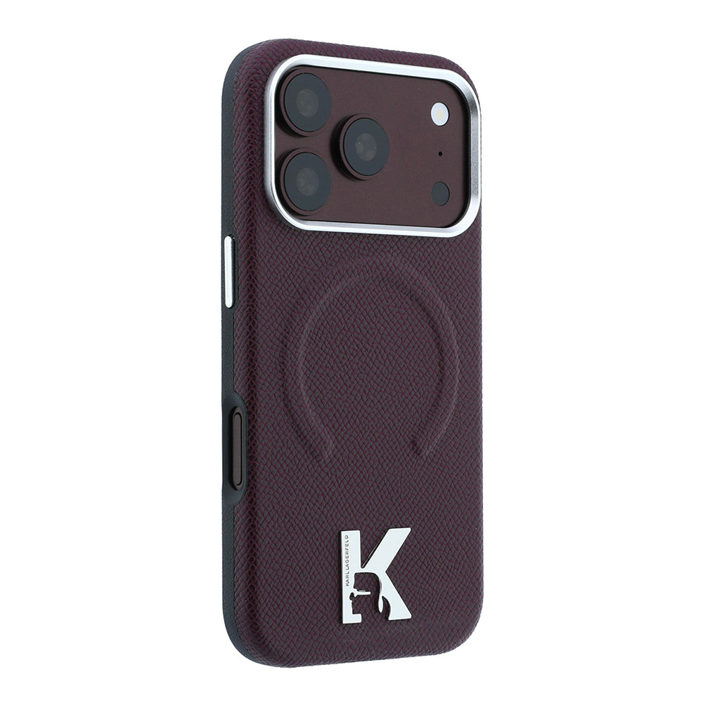 iPhone 18 Pro Max Kılıf Karl Lagerfeld Orijinal Lisanslı M-safe Şarj Özellikli KHEAD Metal Logolu PU Grained Deri Kılıf