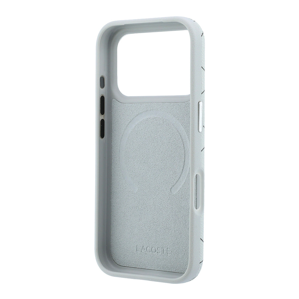 iPhone 18 Pro Max Kılıf Lacoste Orijinal Lisanslı M-safe Şarj Özellikli Metal Logolu Deri Karışık Monogram Desenli Kılıf