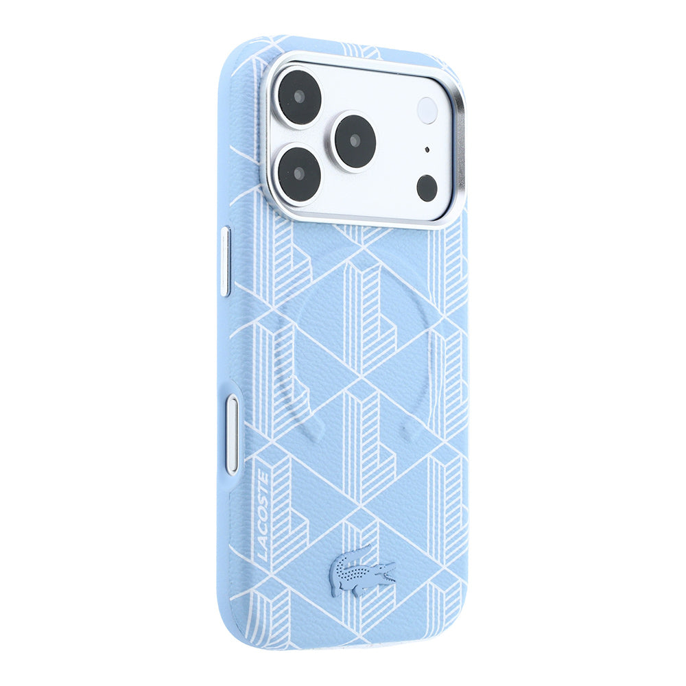 iPhone 18 Pro Max Kılıf Lacoste Orijinal Lisanslı M-safe Şarj Özellikli Metal Logolu Deri Karışık Monogram Desenli Kılıf