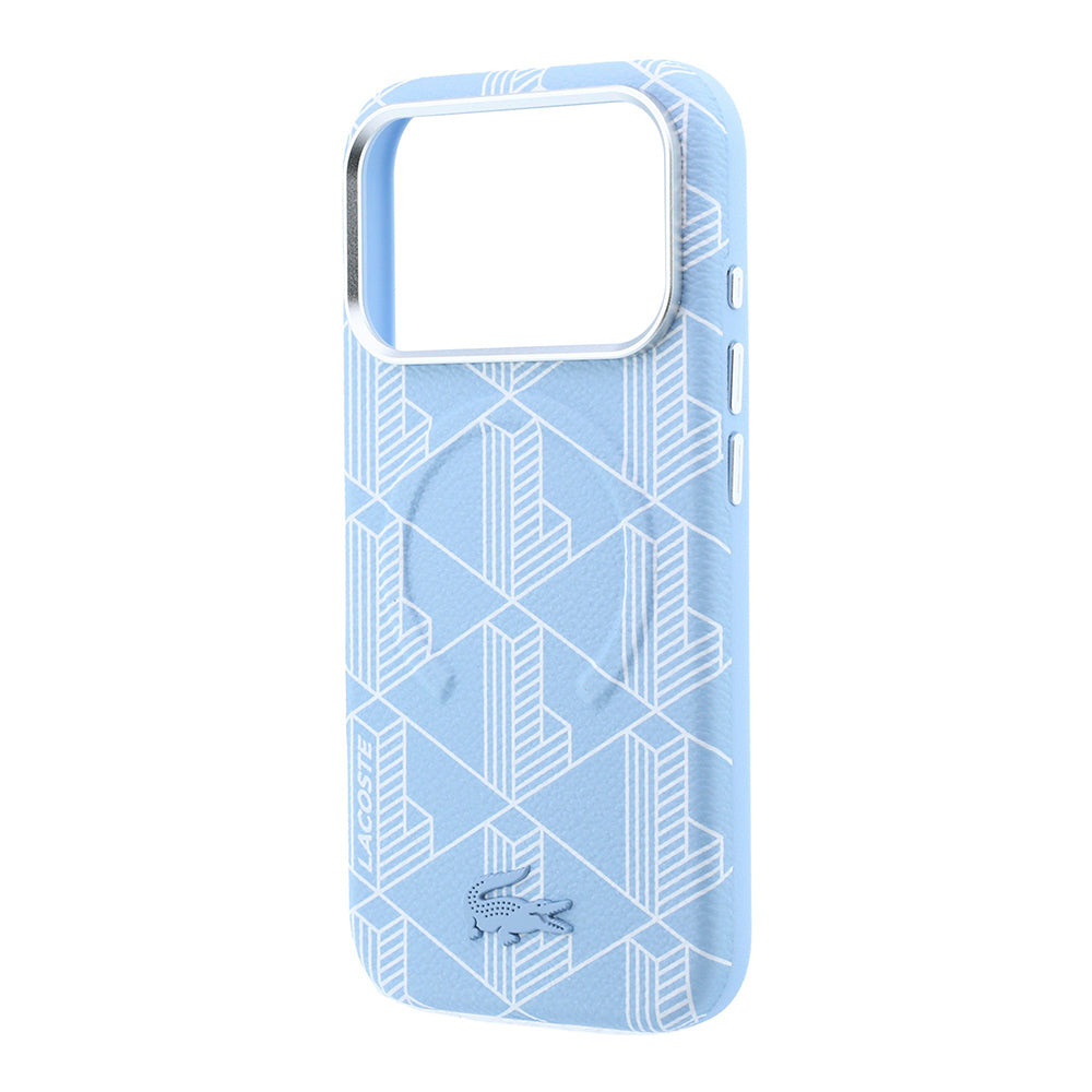 iPhone 18 Pro Max Kılıf Lacoste Orijinal Lisanslı M-safe Şarj Özellikli Metal Logolu Deri Karışık Monogram Desenli Kılıf