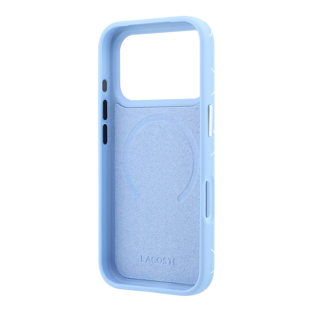 iPhone 18 Pro Max Kılıf Lacoste Orijinal Lisanslı M-safe Şarj Özellikli Metal Logolu Deri Karışık Monogram Desenli Kılıf