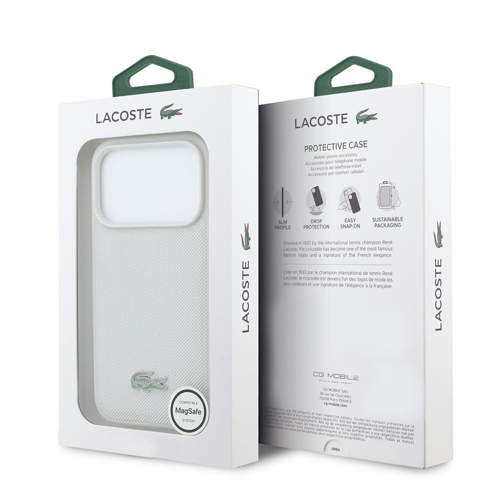 iPhone 18 Pro Max Kılıf Lacoste Orijinal Lisanslı M-safe Şarj Özellikli PU Pike Desenli Metal Logolu Kılıf